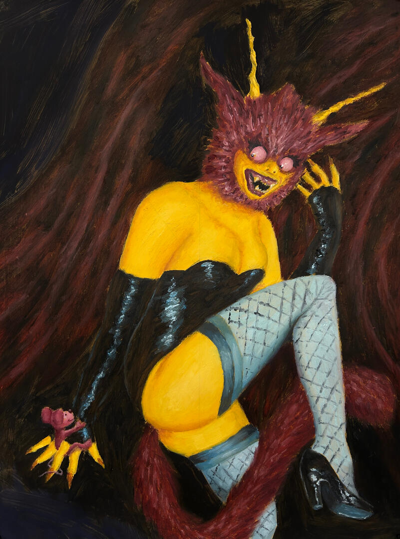 &quot;I Am Your Pussy&quot; oil on Bristol board, 19&#39;&#39; x 24&#39;&#39;, 2023