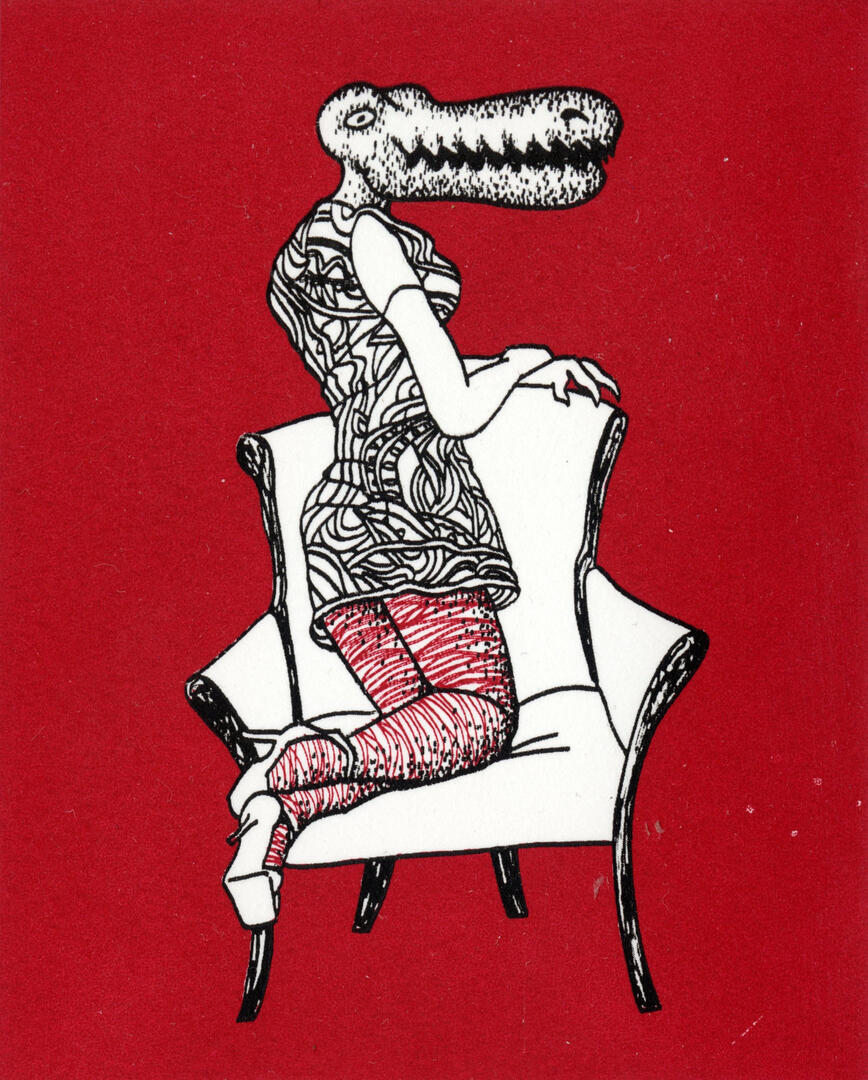 "Gator Girl" screenprint on AC Special, 4'' x 5'', 2024
